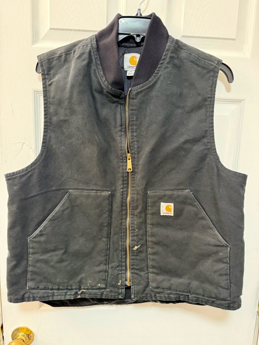 Carhartt Black Canvas Workwear Vest with Gold Zip